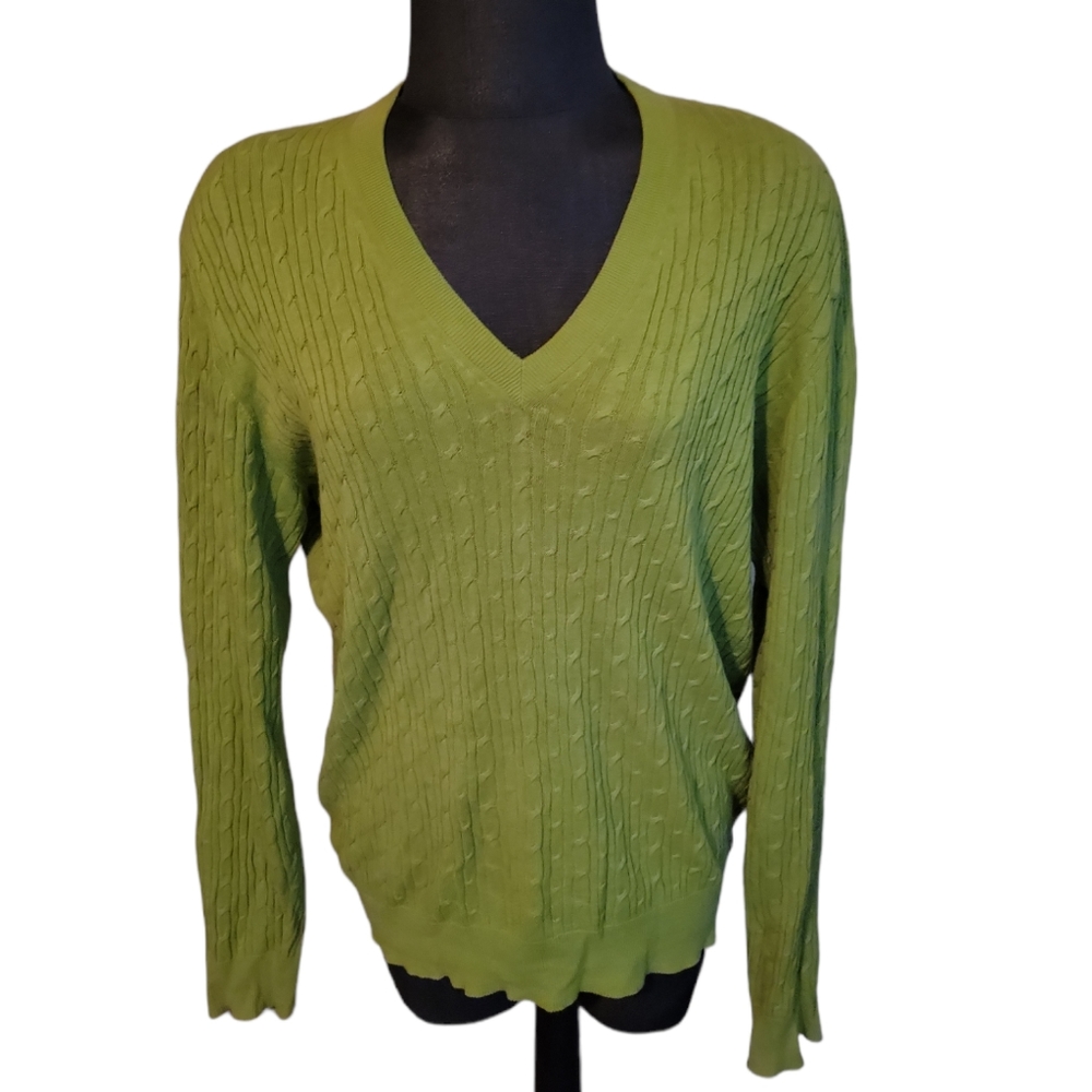 ETRO Made in Italy Cotton Linen Blend Lightweight Cable Knit V Neck Sweater sz M
